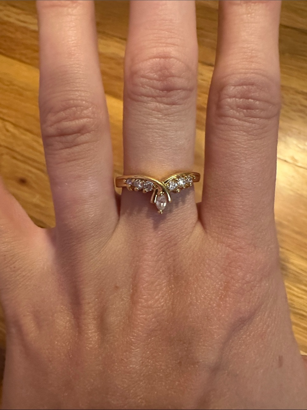 Gold Tone Marquise and Round CZ V-Shaped Ring